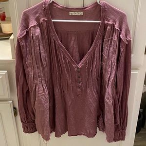 Purple Free People Long Sleeve Blouse with Stitched Detail